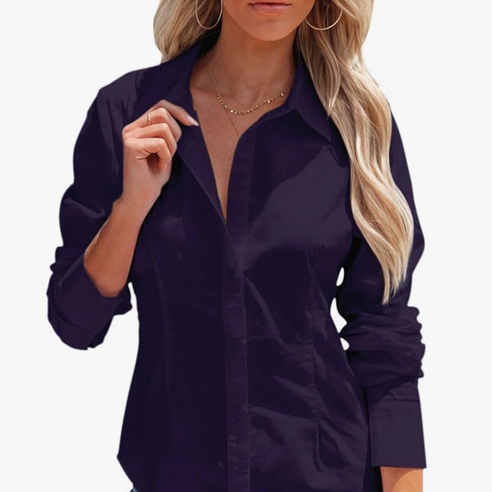 Purple Fitted Long Sleeve Button Down Shirt